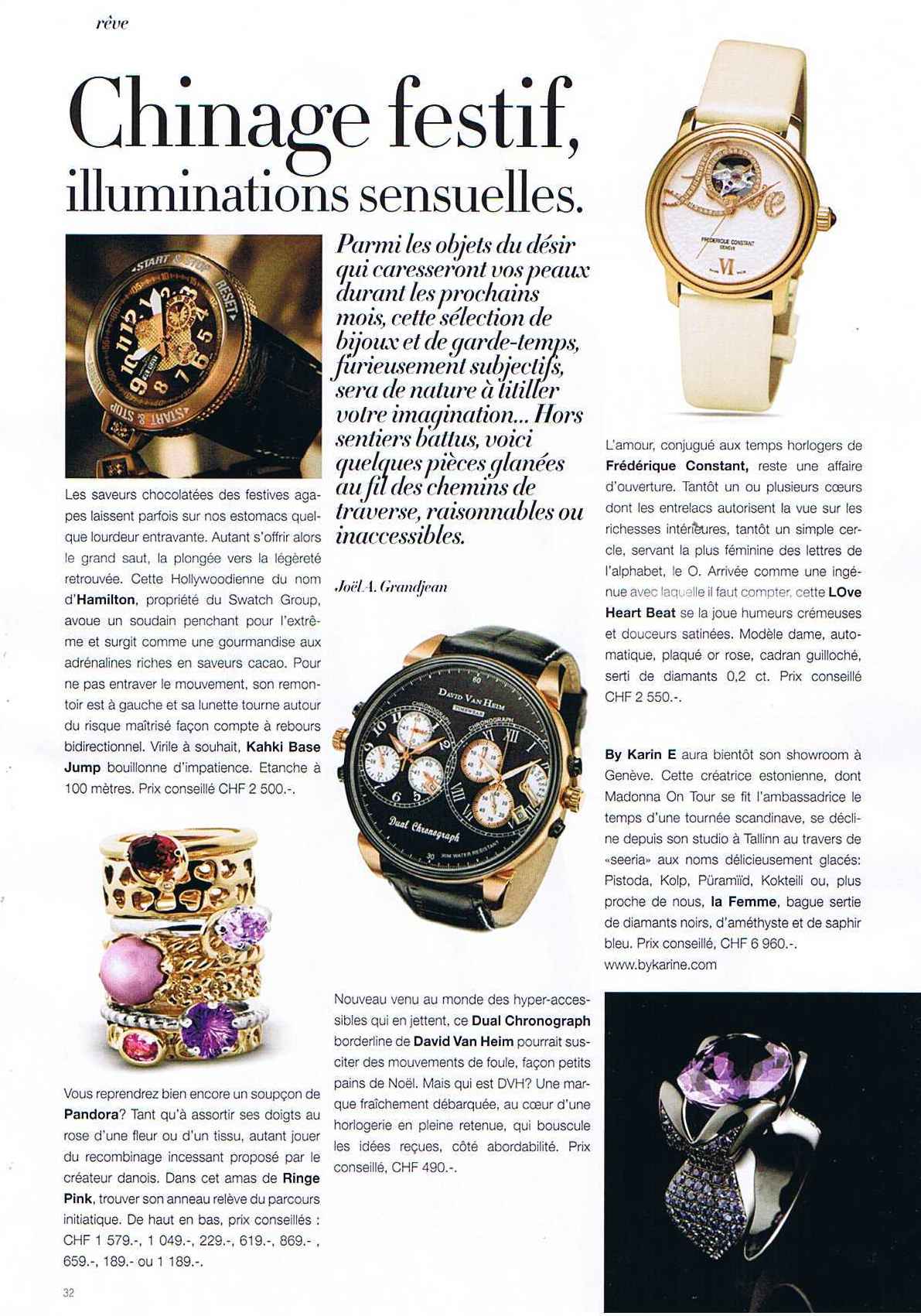 Jewelry and watches advertisement spread, David Van Heim Dual chrono