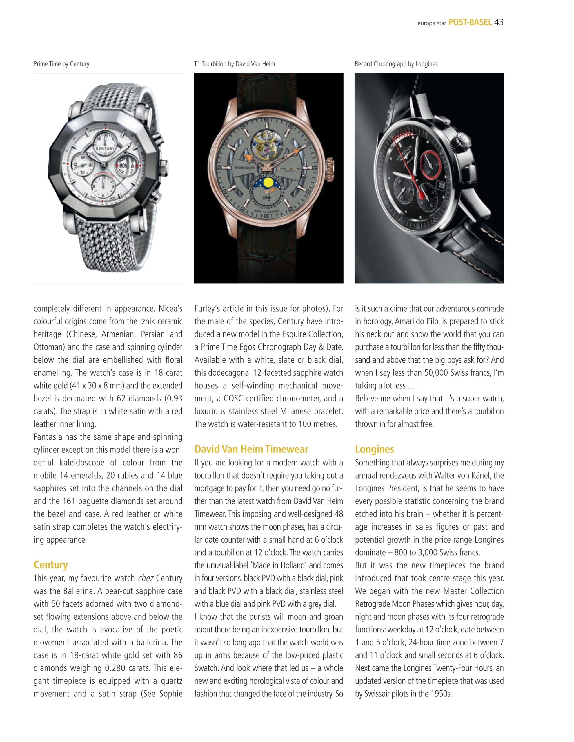Watches showcasing intricate designs and technology. David Van Heim Tourbillon