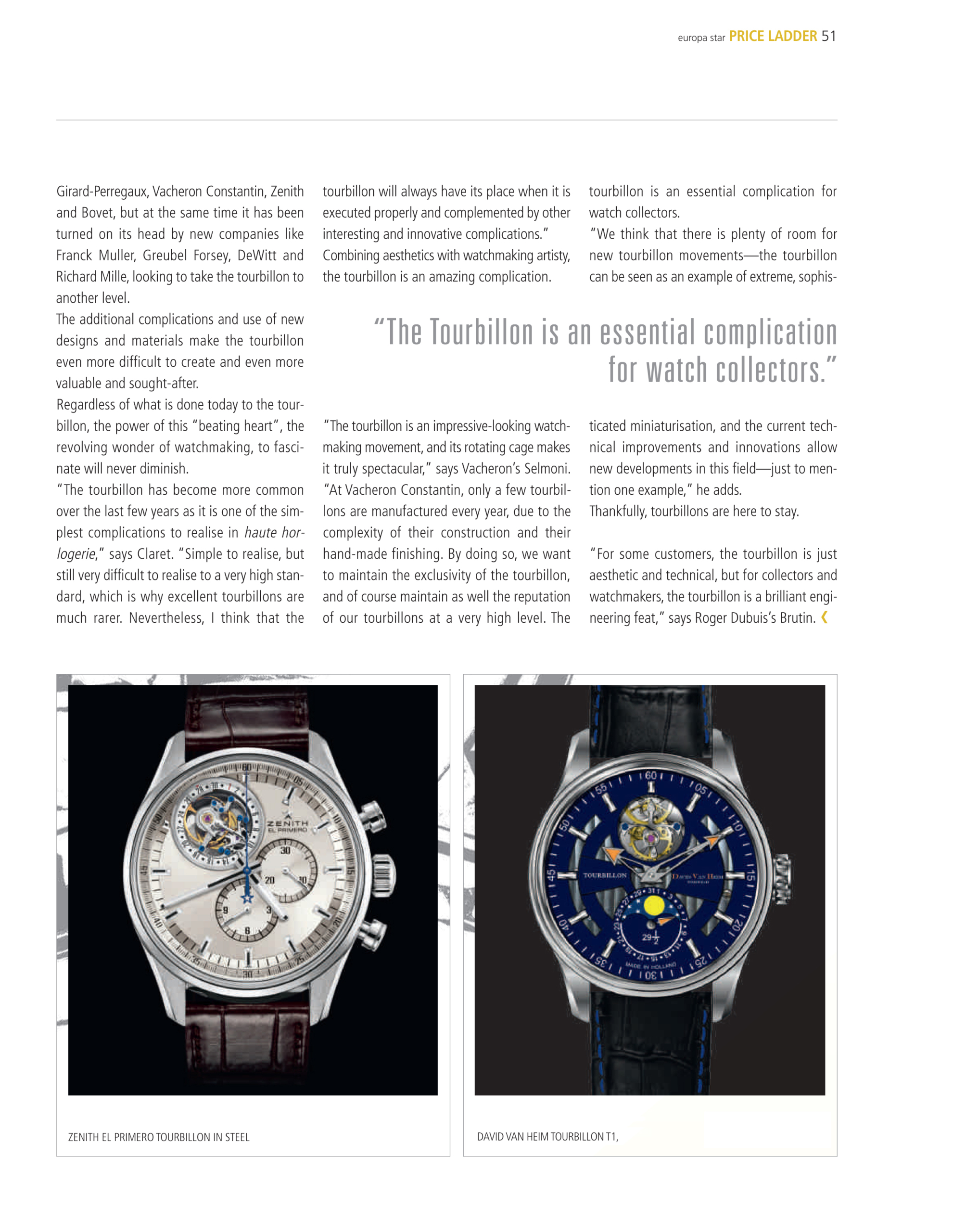 David Van Heim Tourbillon T1 Watches featuring tourbillon mechanisms discussed.
