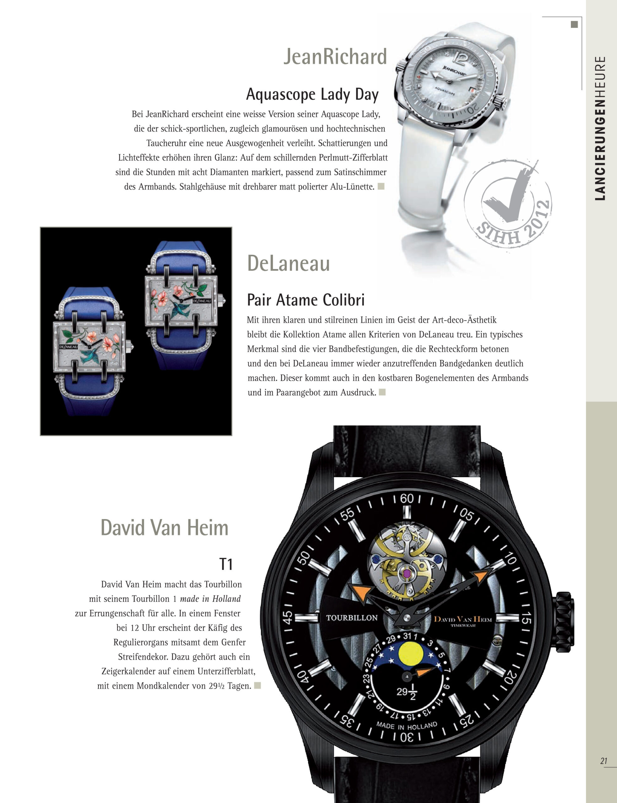 David Van Heim featured in Schweizer Heure — Swiss watch press